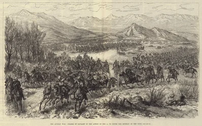 De Afghaanse Oorlog, cavalerieaanval in de actie van 11 december, om de terugtocht van de kanonnen te dekken